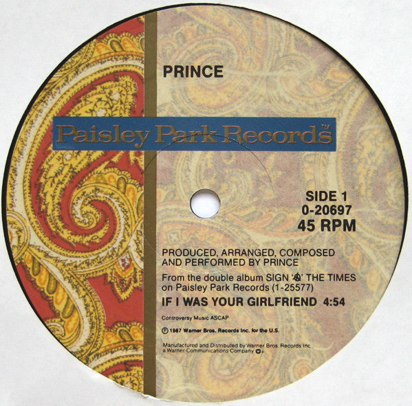 Prince - If I Was Your Girlfriend (12"", Maxi, ARC)