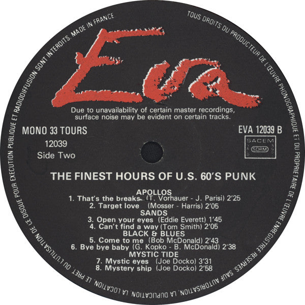 Various - The Finest Hours Of U.S. 60's Punk (LP, Comp, Mono)