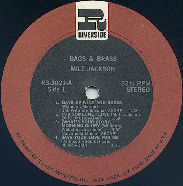 Milt Jackson - Bags & Brass (LP, Album, RE)