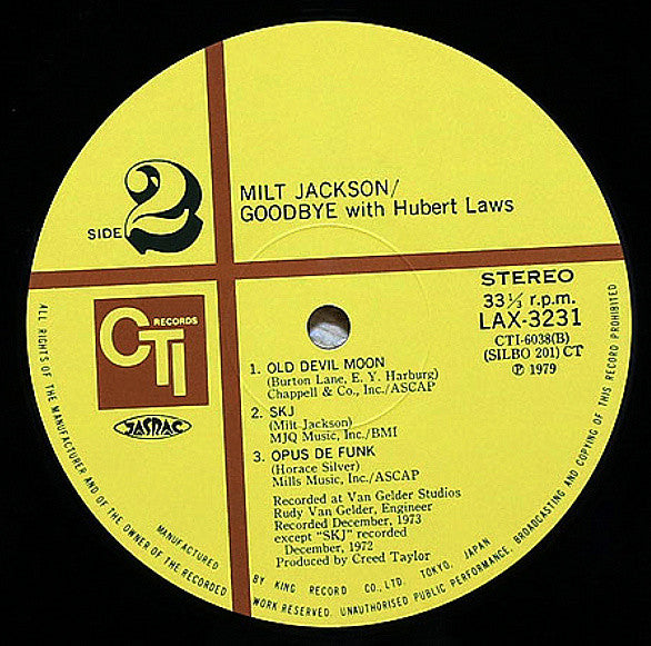 Milt Jackson With Hubert Laws - Goodbye (LP, Album, Ltd, RE)