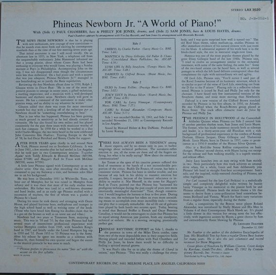Phineas Newborn Jr. - A World Of Piano! (LP, Album, RE, Gre)