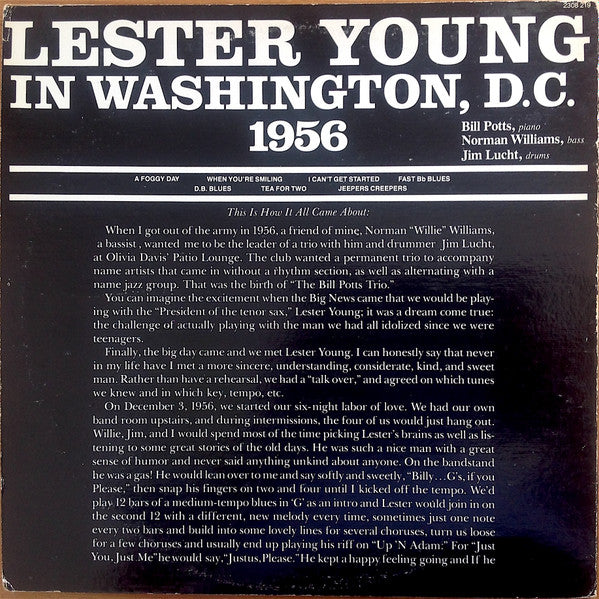 Lester Young - ""Pres"" – In Washington, D.C. 1956 (LP, Album, Gat)