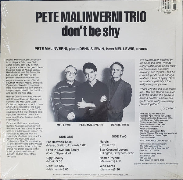 The Pete Malinverni Trio - Don't Be Shy(LP, Album)