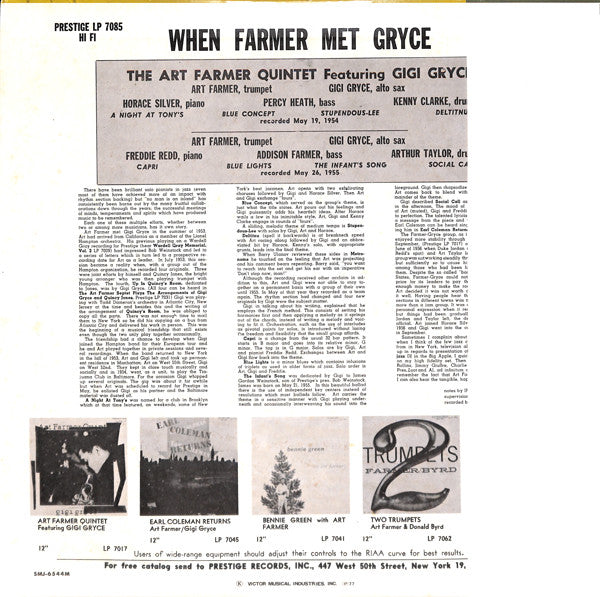 Art Farmer Quintet - When Farmer Met Gryce(LP, Album, Mono, RE)