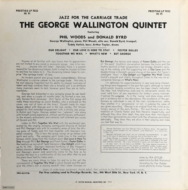 George Wallington Quintet - Jazz For The Carriage Trade(LP, Album, ...