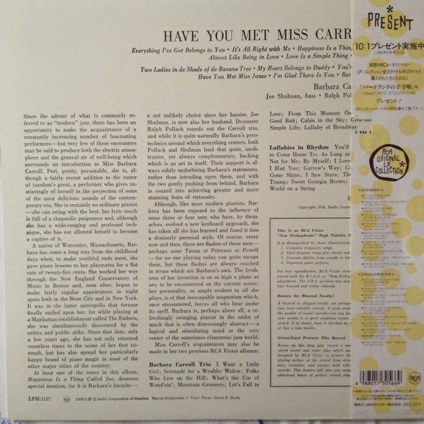 Barbara Carroll Trio - Have You Met Miss Carroll? (LP, Mono, RE)