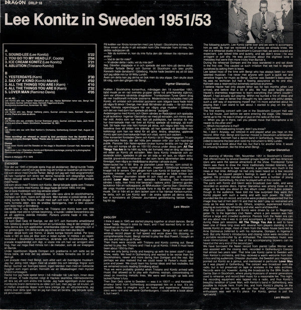 Lee Konitz - Sax Of A Kind (Lee Konitz In Sweden 1951/53) (LP, Mono)