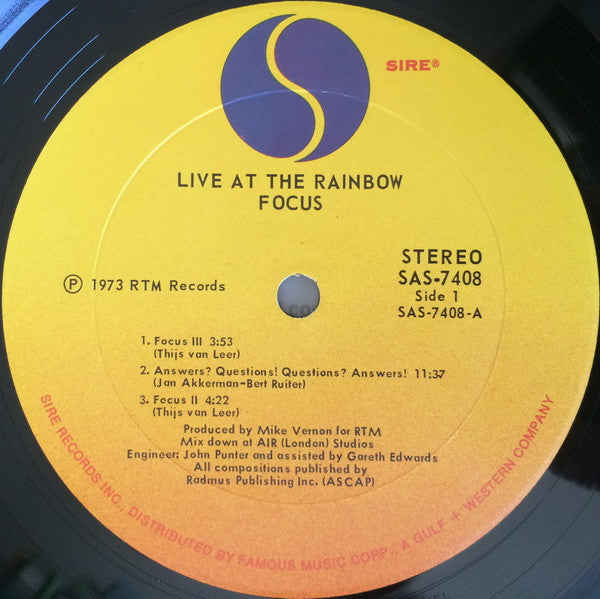 Focus (2) - Live At The Rainbow (LP, Album, Ric)