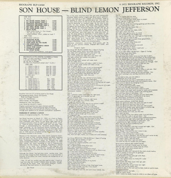 Blind Lemon Jefferson - Blind Lemon Jefferson / Son House(LP, Comp)