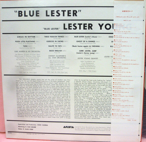 Lester Young - Blue Lester (LP, Comp, Mono, RE, Dee)