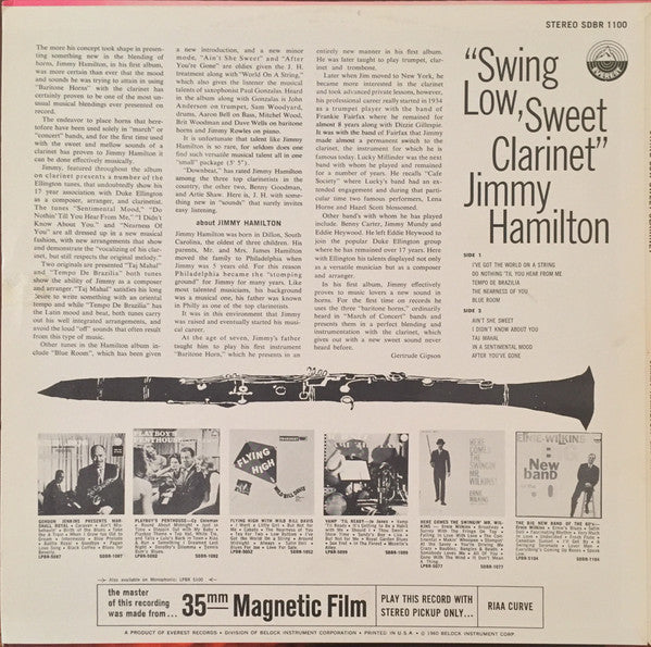 Jimmy Hamilton And His Orchestra - Swing Low Sweet Clarinet (LP)
