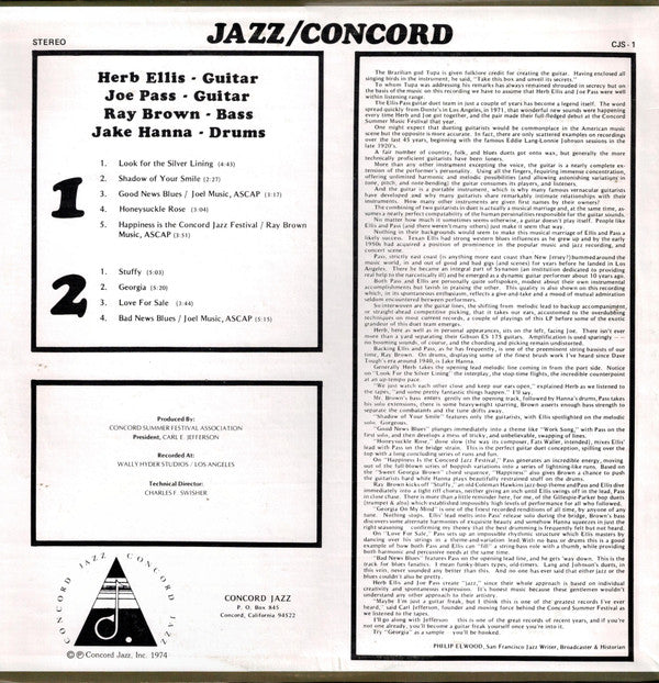 Joe Pass, Ray Brown, Jake Hanna, Herb Ellis - Jazz/Concord (LP, Album)