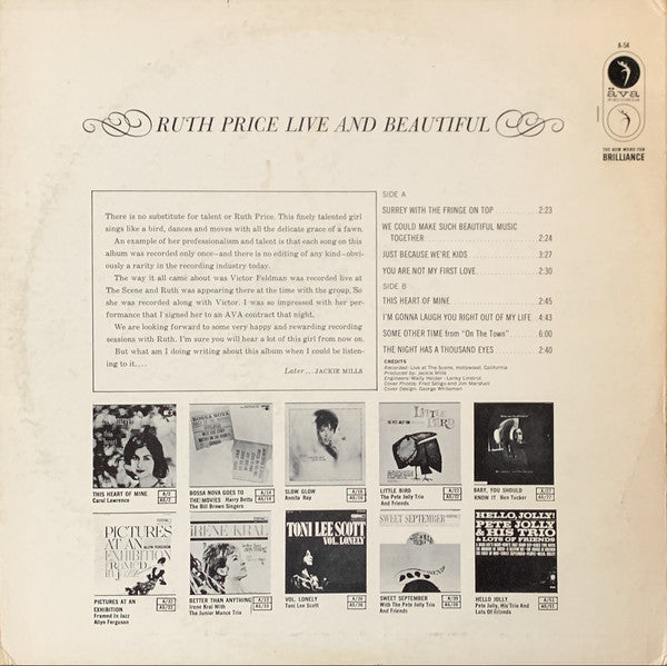 Ruth Price - Live & Beautiful (LP, Album, Mono)