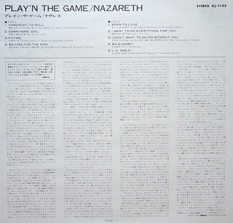 Nazareth (2) - Play 'N' The Game (LP, Album, Gat)