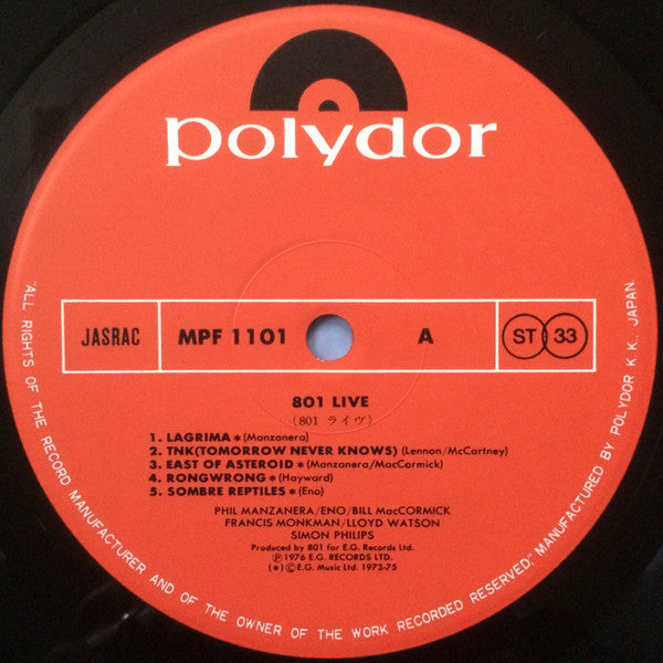 801 - 801 Live (LP, Album)