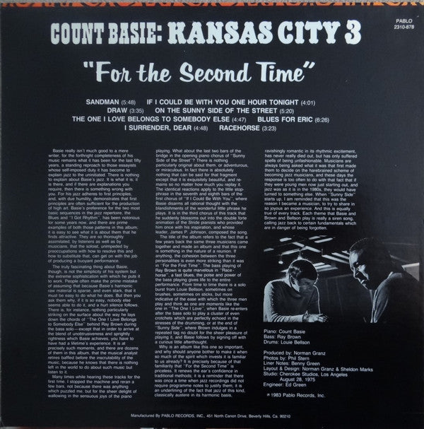 Count Basie / Kansas City 3 - For The Second Time (LP, Album)