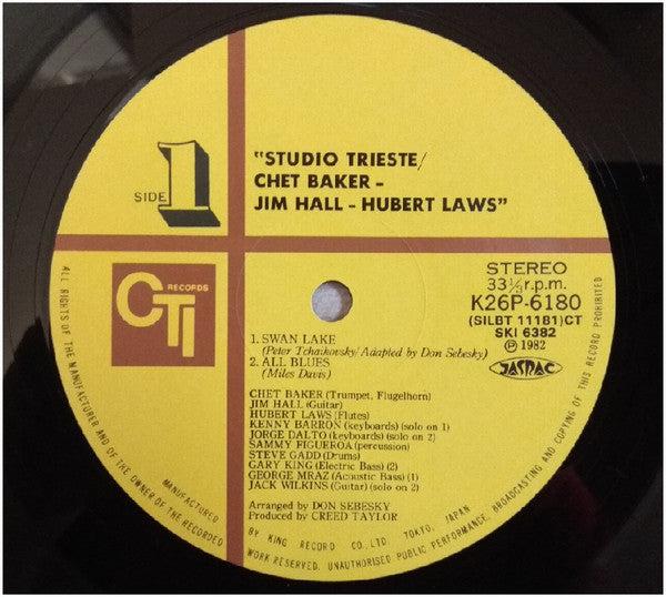 Chet Baker / Jim Hall / Hubert Laws - Studio Trieste (LP, Album, Gat)