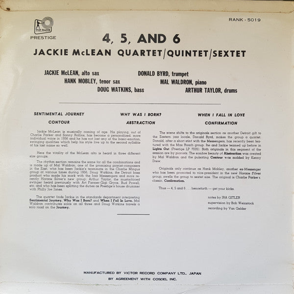 Jackie McLean - 4, 5 And 6 (LP, Album, Mono)