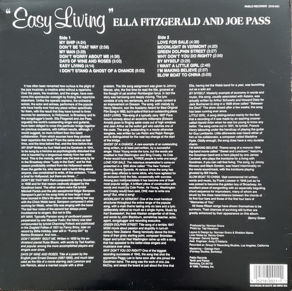 Ella Fitzgerald And Joe Pass - Easy Living (LP, Album)