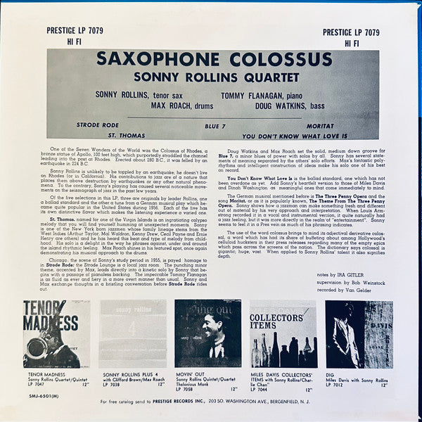 Sonny Rollins - Saxophone Colossus = サキソフォン・コロッサス(LP, Album, Reissu...