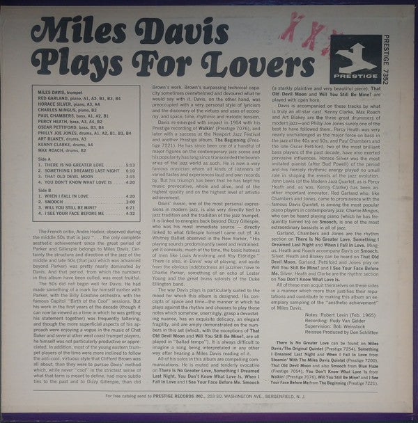 Miles Davis - Plays For Lovers (LP, Comp, RM)