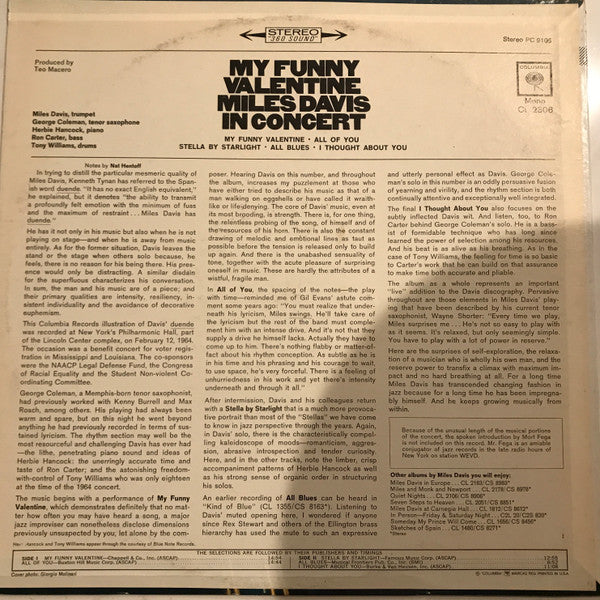 Miles Davis - My Funny Valentine - Miles Davis In Concert(LP, Album...