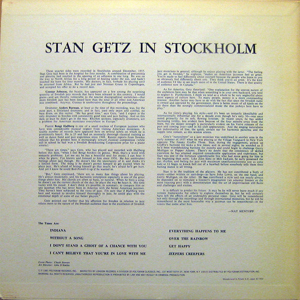 Stan Getz - In Stockholm (LP, Album, Mono, RE)