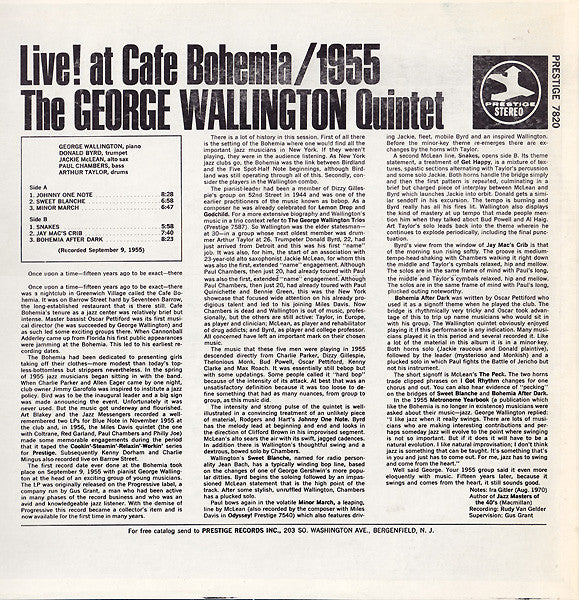 George Wallington Quintet - Live! At Cafe Bohemia/1955(LP, Album, R...