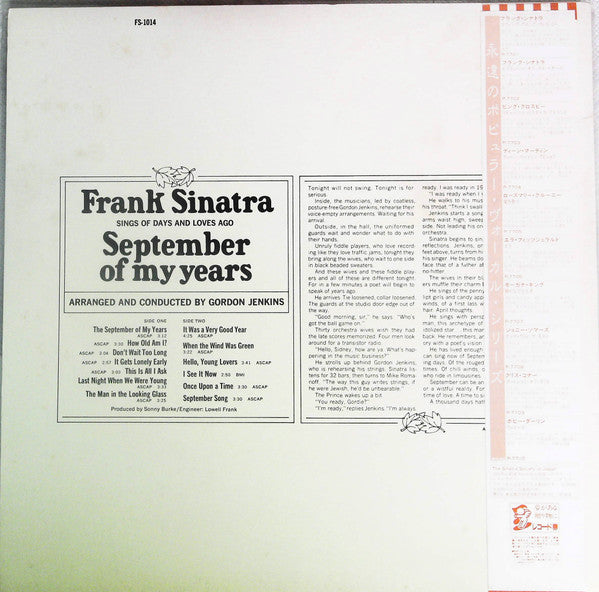 Frank Sinatra - September Of My Years (LP, Album, RE)