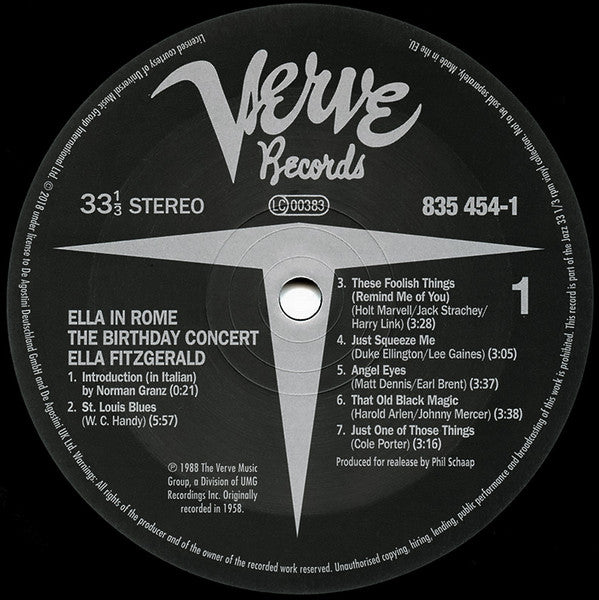Ella Fitzgerald - Ella In Rome (The Birthday Concert)(LP, Album, RE...