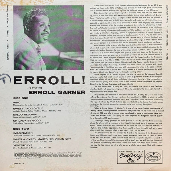 Erroll Garner - Erroll (LP, Album, Mono, RP, Ind)