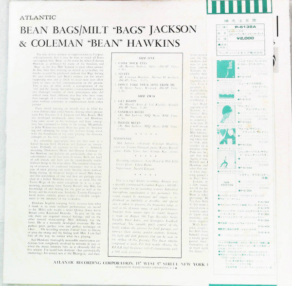 Milt Jackson, Coleman Hawkins - Bean Bags (LP, Album, RE, Gre)