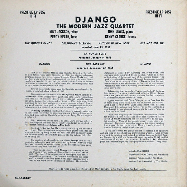 The Modern Jazz Quartet - Django (LP, Album, Mono, RE, RM)