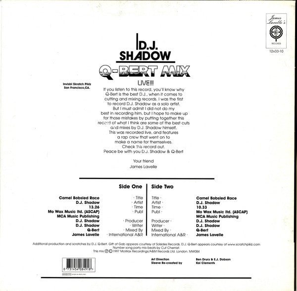 D.J. Shadow* - Q-Bert Mix (Live!!) (12"", Single, Mixed)