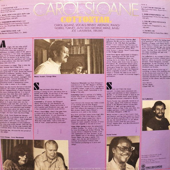 Carol Sloane - Cottontail (LP, Album)