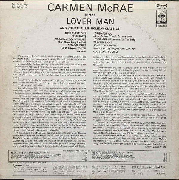 Carmen McRae - Sings Lover Man And Other Billie Holiday Classics(LP...