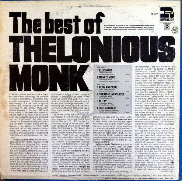 Thelonious Monk - The Best Of Thelonious Monk (LP, Comp)