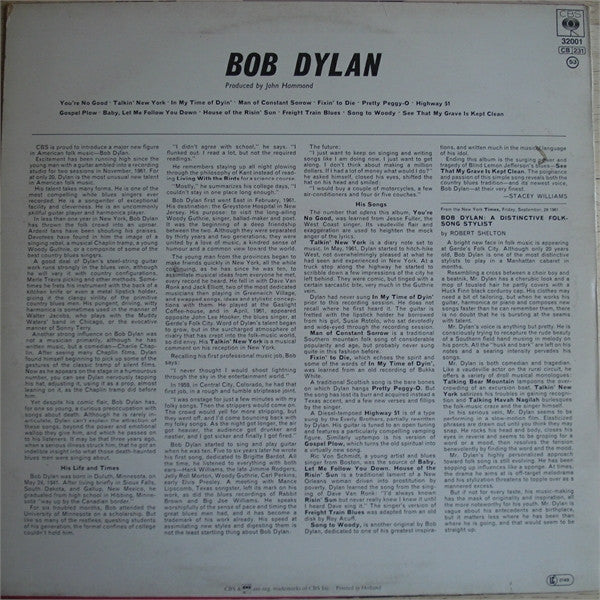 Bob Dylan - Bob Dylan (LP, Album, RE)