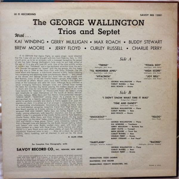 George Wallington Trio - The George Wallington Trio(LP, Album, Mono)