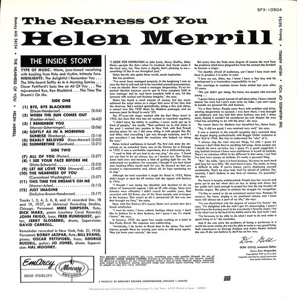 Helen Merrill - The Nearness Of You (LP, Album, Mono, RE)