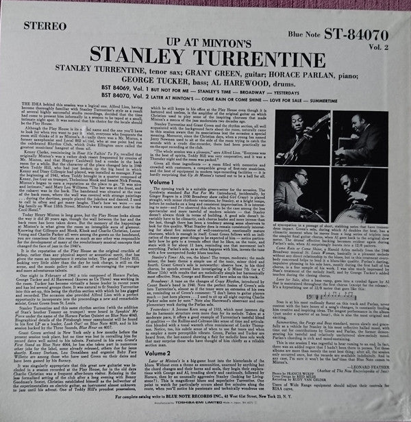 Stanley Turrentine - Up At ""Minton's"", Vol. 2 (LP, Album, Ltd, RE)