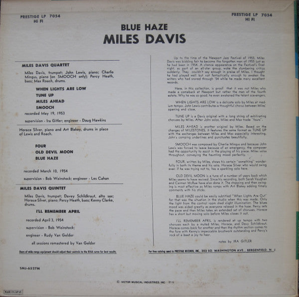 Miles Davis - Blue Haze (LP, Comp, Mono, RE, RM)