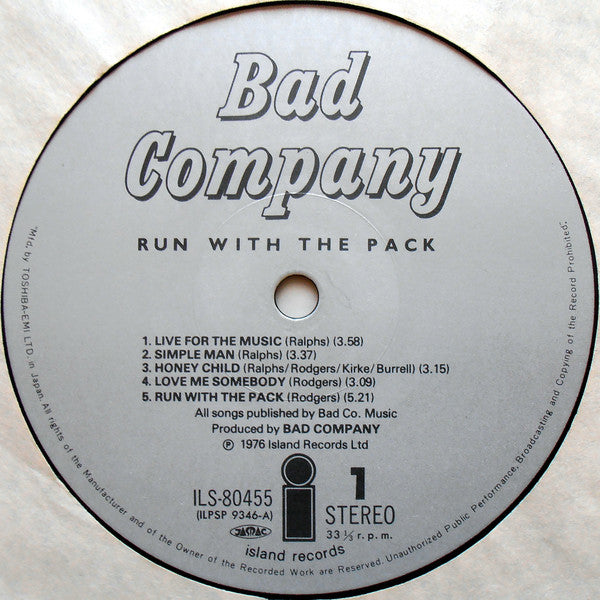 Bad Company (3) - Run With The Pack (LP, Album, Gat)