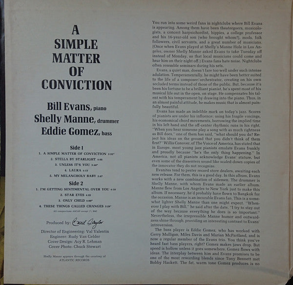 Bill Evans - A Simple Matter Of Conviction(LP, Album, Gat)