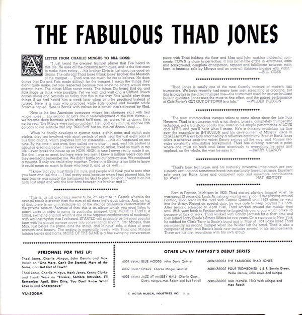 Thad Jones - The Fabulous Thad Jones (LP, Album, Mono, RE)