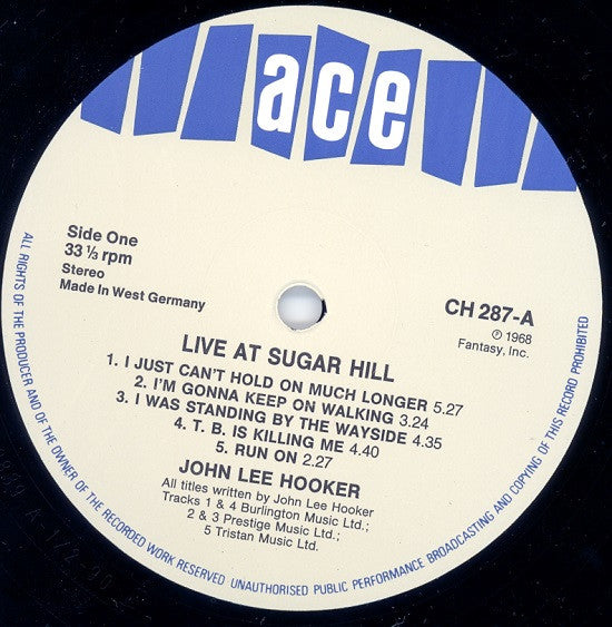 John Lee Hooker - Live At Sugar Hill (LP, Album, RE)