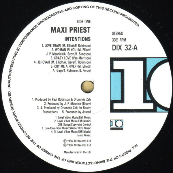 Maxi Priest - Intentions (LP, Album)