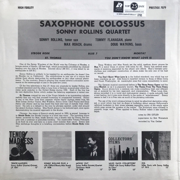 Sonny Rollins - Saxophone Colossus(2x12", Album, Mono, Ltd, Num, RE...