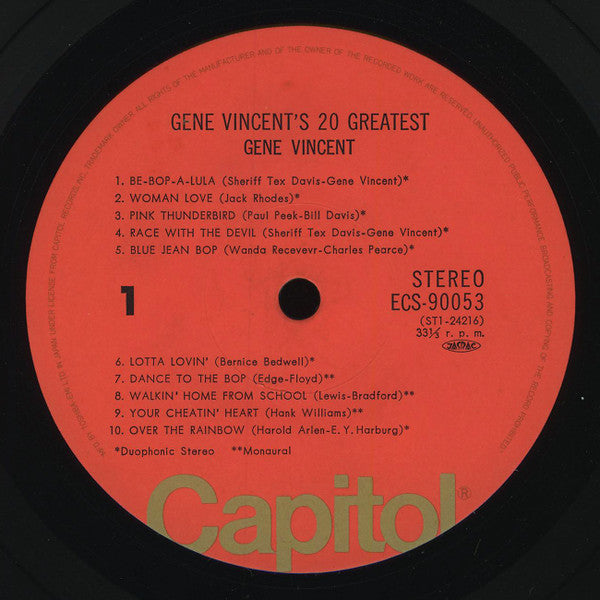 Gene Vincent - Gene Vincent's 20 Greatest (LP, Comp)