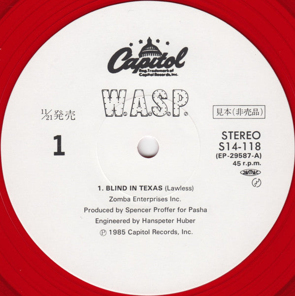 W.A.S.P. - Blind In Texas (12"", Single, Promo, Red)